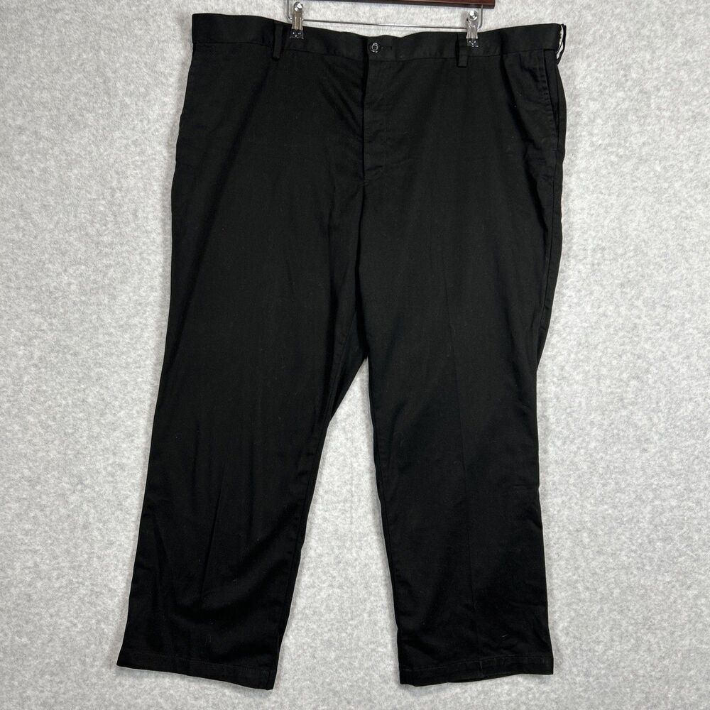 Dockers Mens Flat Front Dress Pants Black Cotton Blend Chinos W48 L30